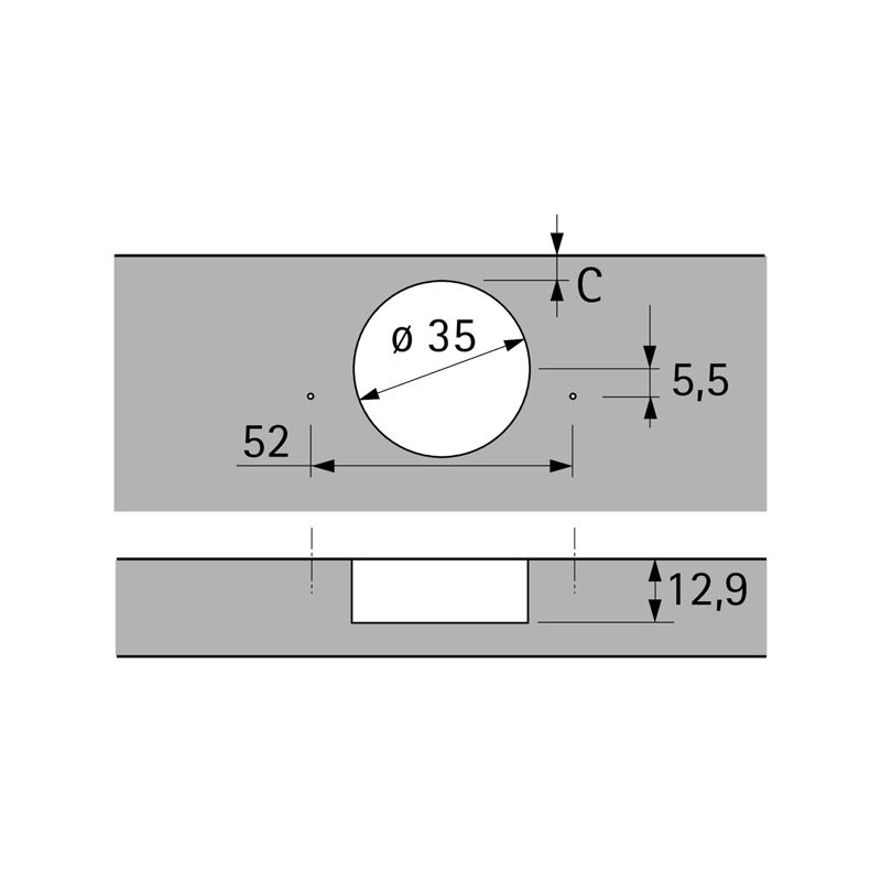 Hettich - hinge without self closing feature, nickel plated, half overlay, Opening angle 110?, TH-drilling pattern 52 x 5.5 mm, for screwing on - Image 3