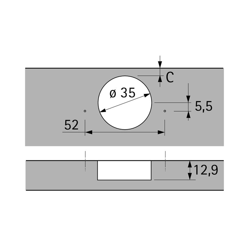 Hettich - angle hinge with integrated silent system, nickel plated, inset, Opening angle 95?, TH-drilling pattern 52 x 5.5 mm, for screwing on - Image 4
