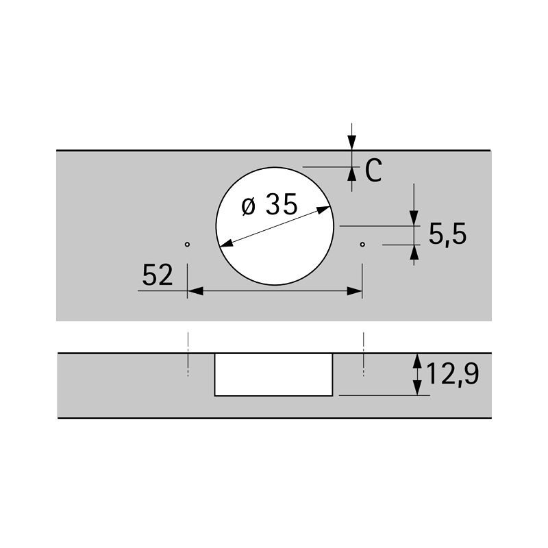 Hettich - angle hinge W45 with integrated silent system, nickel plated, inset, Opening angle 95?, TH-drilling pattern 52 x 5.5 mm, for screwing on - Image 4