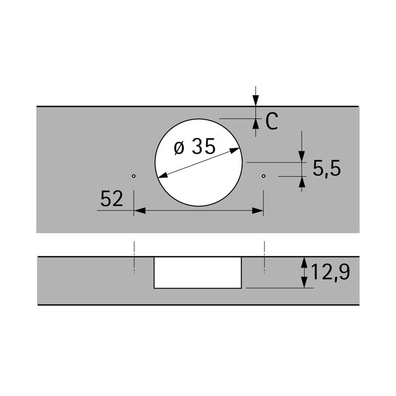 Hettich - angle hinge W45 with integrated silent system, nickel plated, overlay, Opening angle 95?, TH-drilling pattern 52 x 5.5 mm, for screwing on - Image 3
