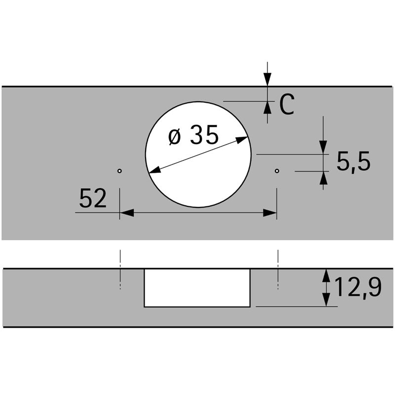 Hettich - hinge with integrated silent system, black, inset, Opening angle 110?, TH-drilling pattern 52 x 5.5 mm, for screwing on - Image 4