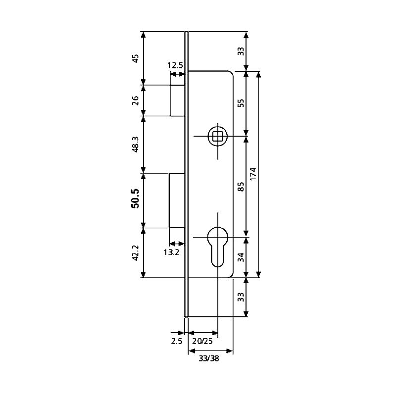 Mortise locks suitable for flat type aluminum doors 85X25 - Image 2