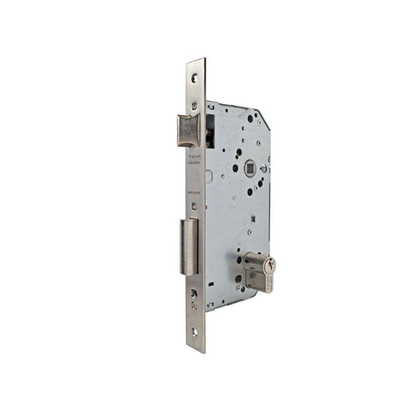 TESA - Mortise lock for wooden doors Backset 50mm, axes 85 mm, With Cylinder, Silver - Image 2