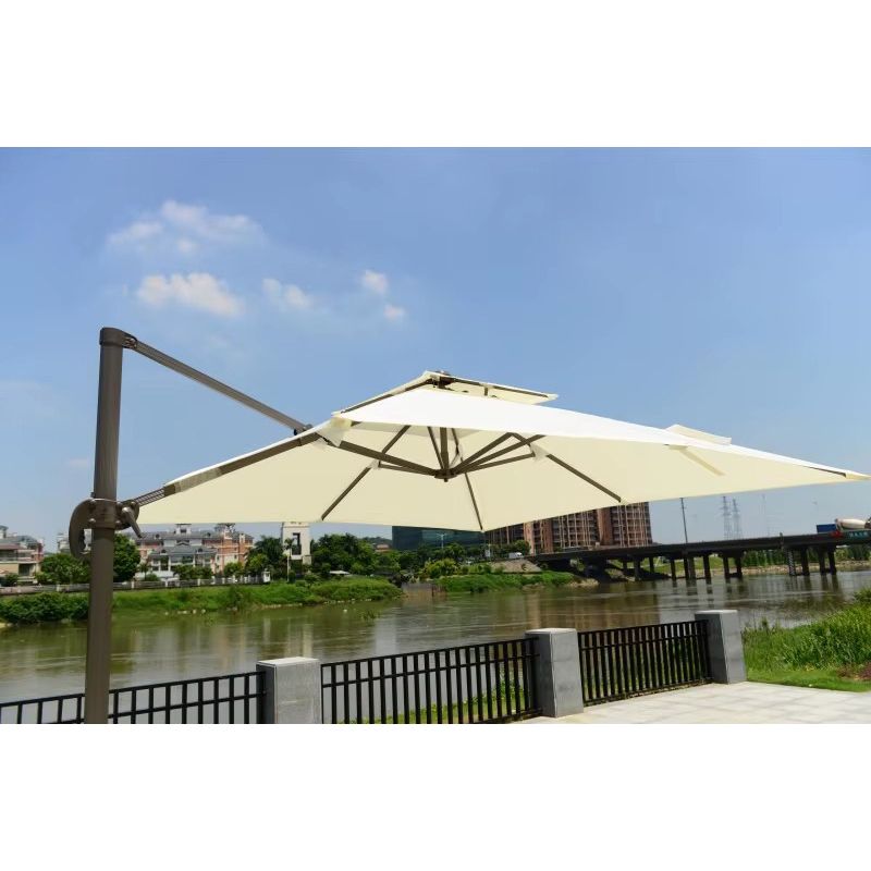 ROMA - Durable 3m Square Aluminum Cantilever Umbrella with Rotating Base Heavy Duty, frame champagne X polyester beige Waterproof & UV resistant - Image 5