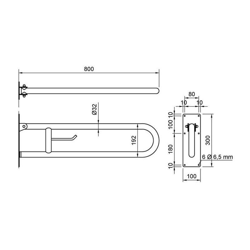 NOFER - Hinged bar to be fixed to the wall with vertical swivel with roll holder, Length 80cm, Stainless steel, Black finish - Image 2