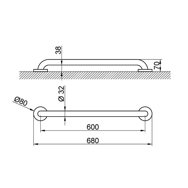 NOFER - Straight support bar to be fixed to the wall 60cm, Stainless steel, Black - Image 3