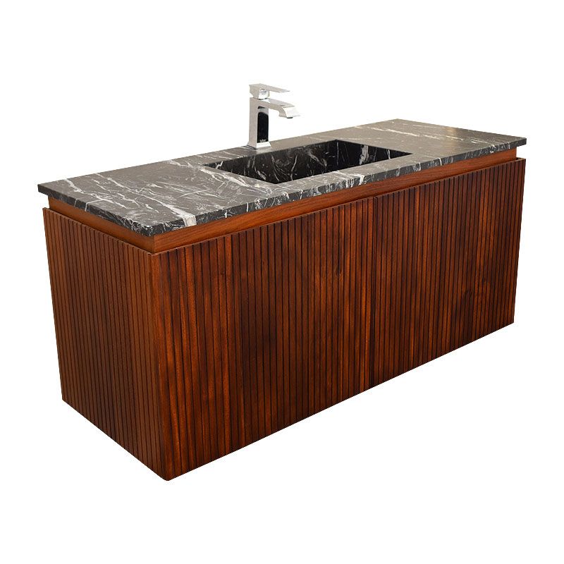 Marble countertop washbasin unit 121cm, Centered sink. Black & Brown - Image 2