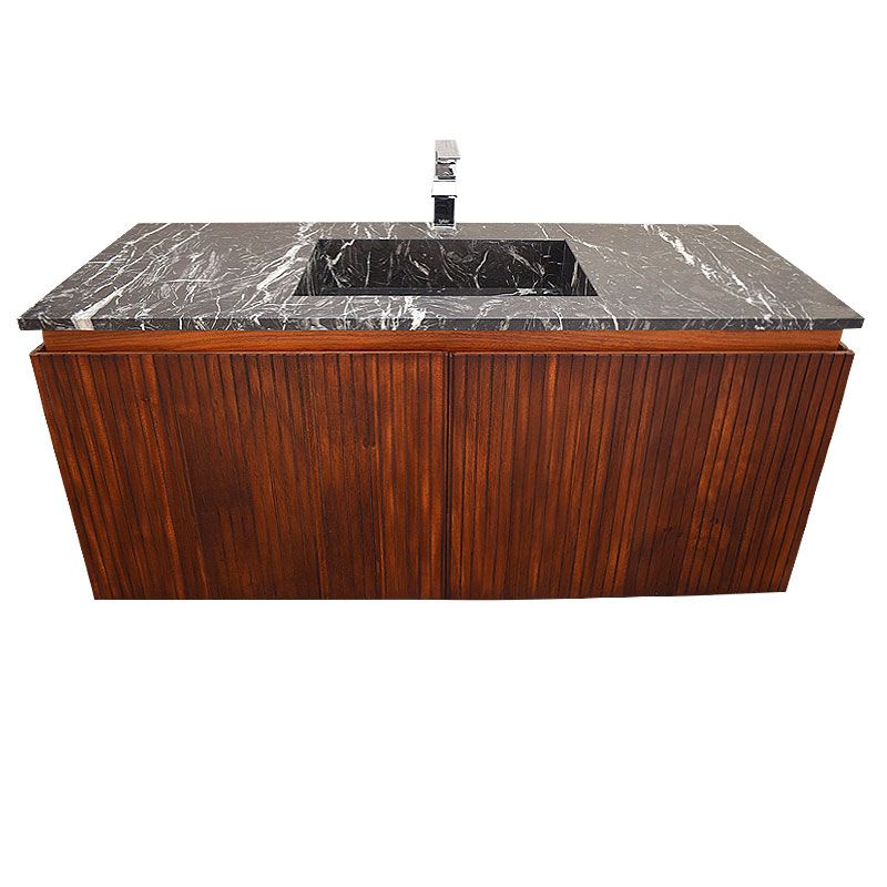 Marble countertop washbasin unit 121cm, Centered sink. Black & Brown - Image 3