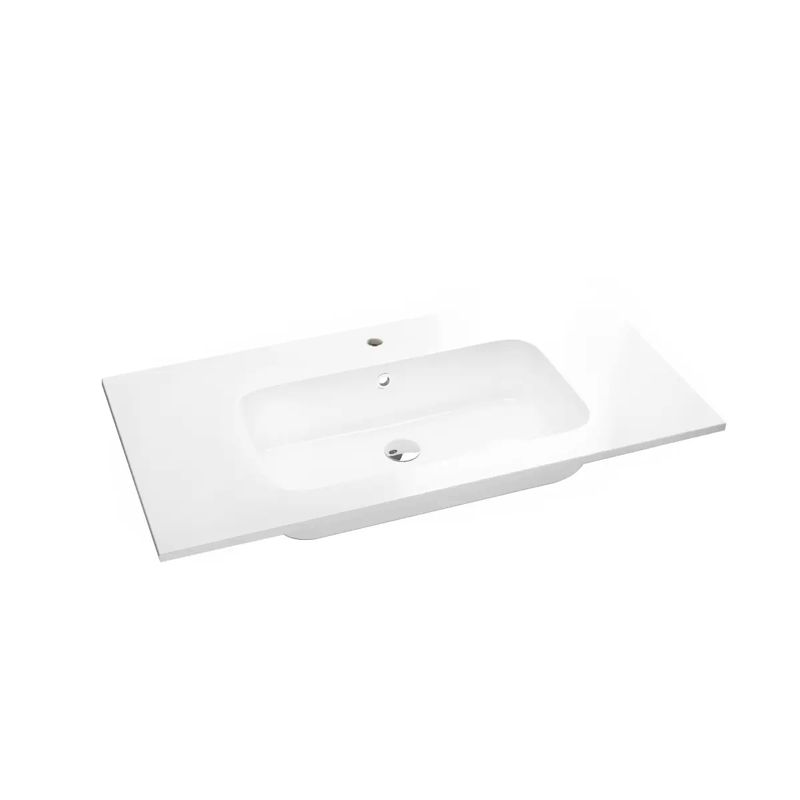 HARD countertop washbasin unit 101cm, Centered sink. Matt white X Walnut color - Image 4