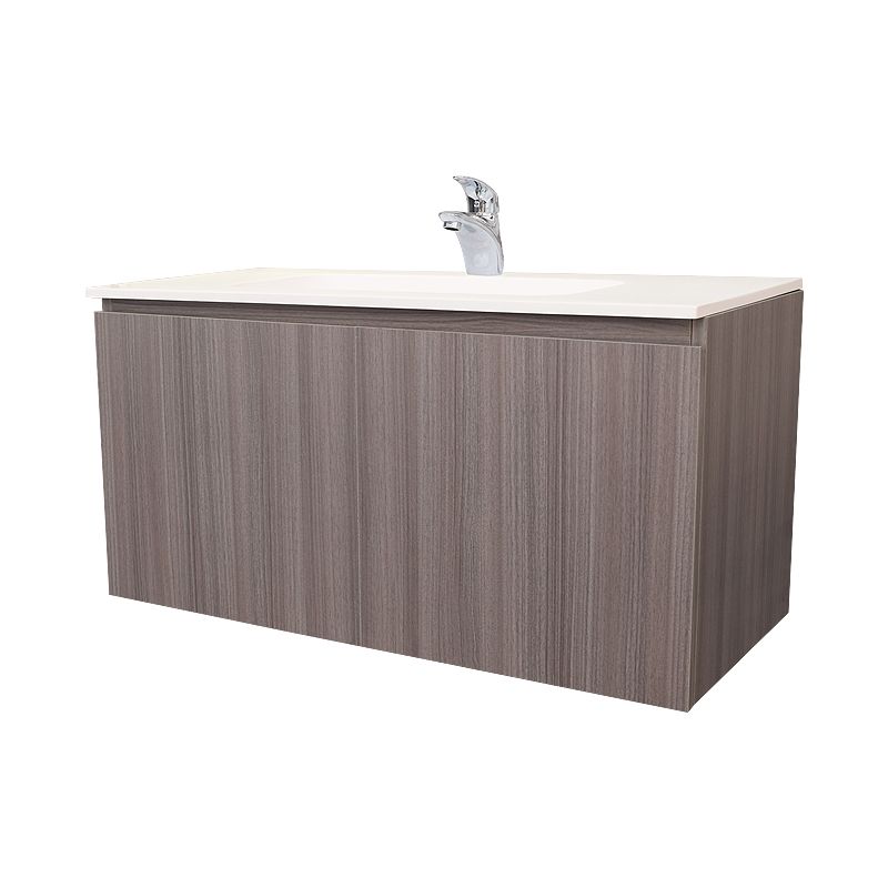 HARD countertop washbasin unit 101cm, Centered sink. Matt white X Walnut color - Image 2
