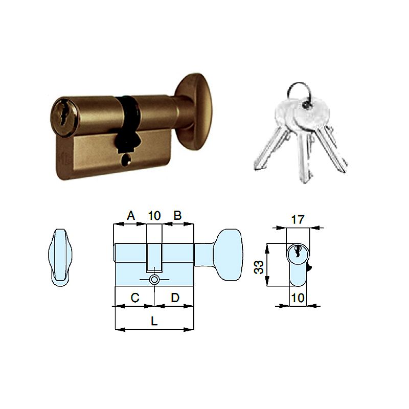 Lock cylinder 7cm with thumb turn for interior doors, Oxide - Image 2