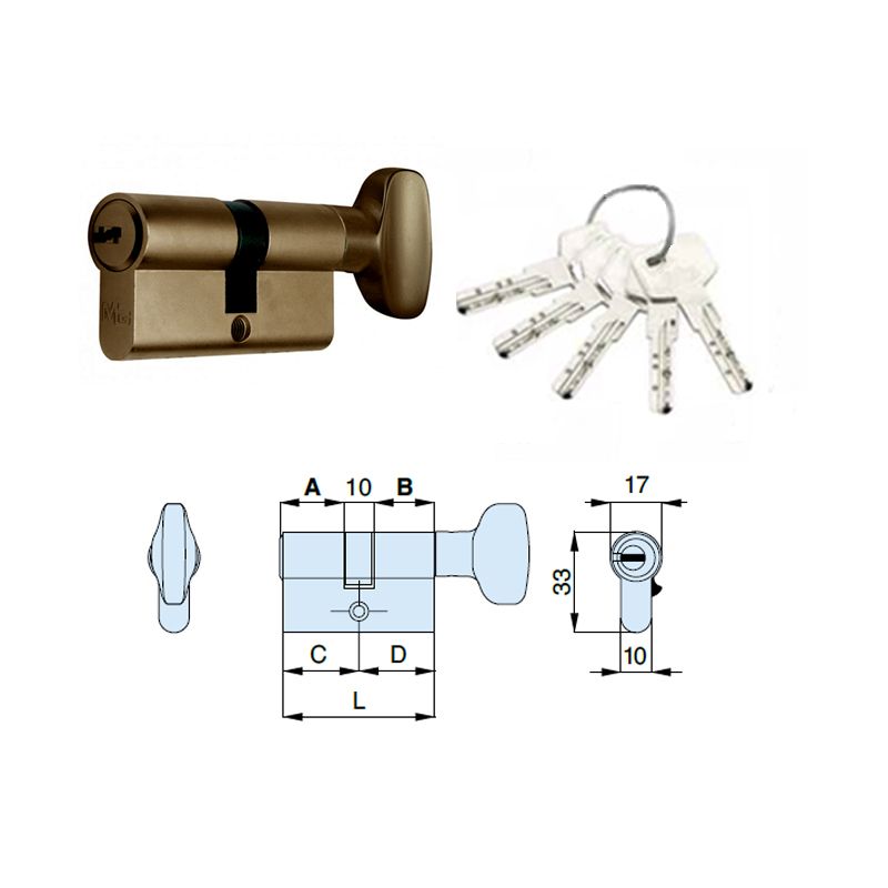 Lock cylinder 7cm with thumb turn for interior doors, Oxide - Image 2