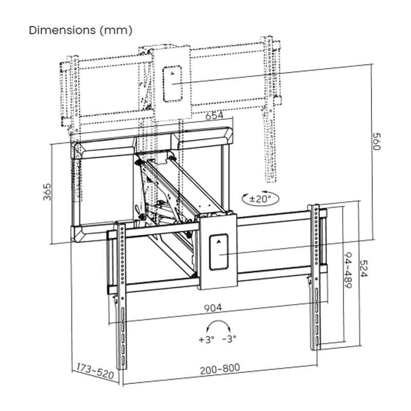 Wall mounted Motorized Heavy-duty Mantel TV Mount Powered By Tuya for most 43"-90" TVs up to 50kg - Image 6