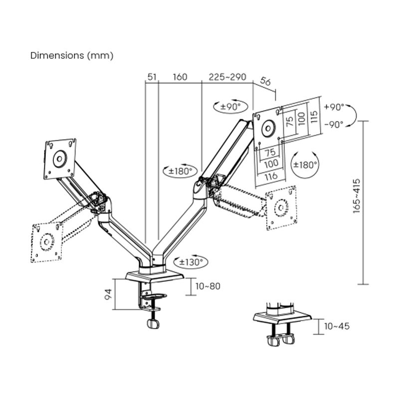 Dual Screen Rugged Mechanical Spring Monitor Arm for Desk Mounting 17"-32" - Image 2