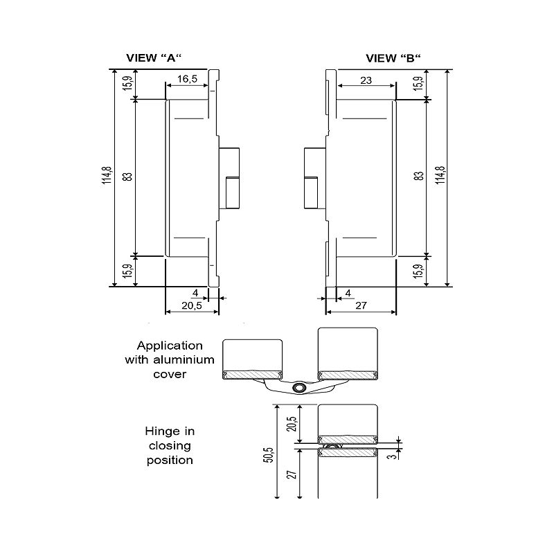 High loading capacity concealed hinge for internal flush doors, 60kg x 2 hinges, 180°opening, matt black - Image 5