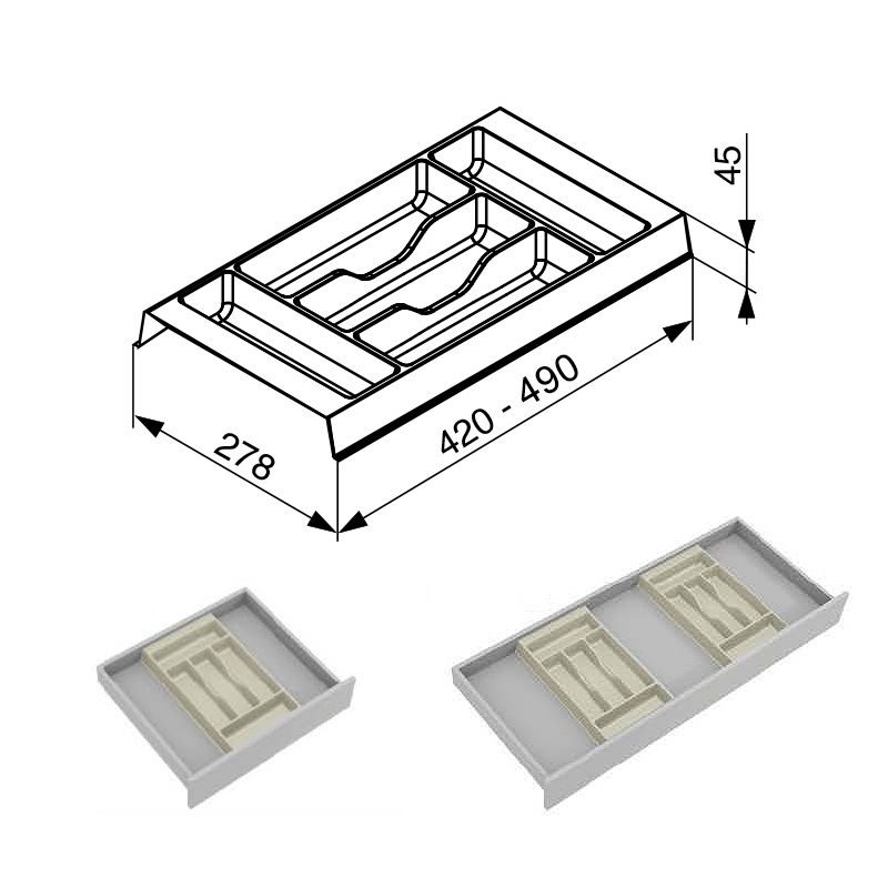 Plastic Cutlery Tray for drawer with a two side wings, positioned in the middle of the drawer - Image 3