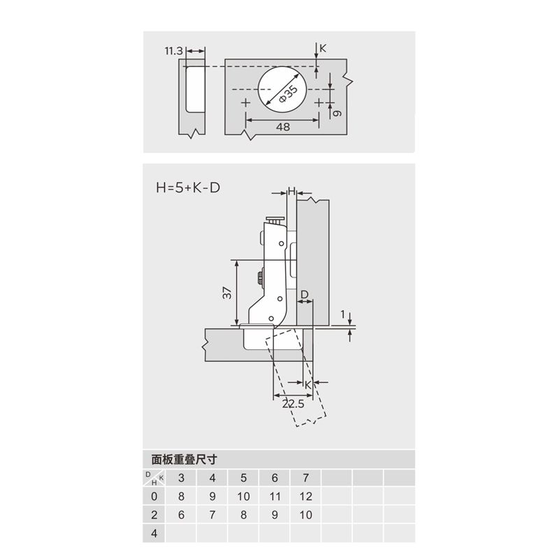 Furniture soft closing cabinet hinge, 3D clip-on, Opening Angle 105?, half overlay - Image 7