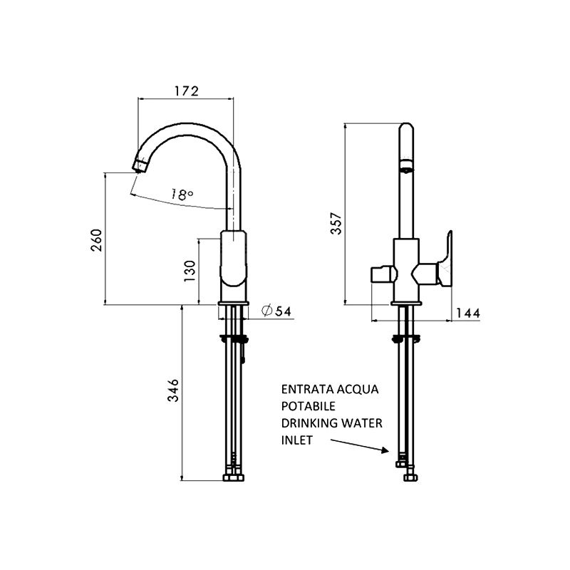 REMER - Infinity Kitchen Single-lever sink mixer three ways inlet with feature for drinking water inlet, Chrome plating - Image 3