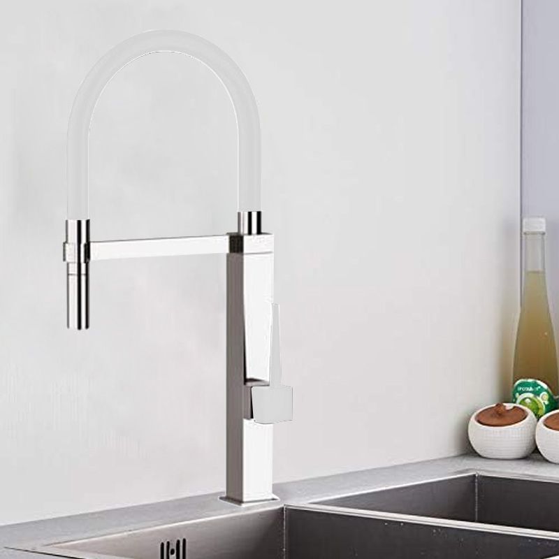 REMER - Single-lever sink mixer with flexible hose for kitchens, white X Chrome - Image 2