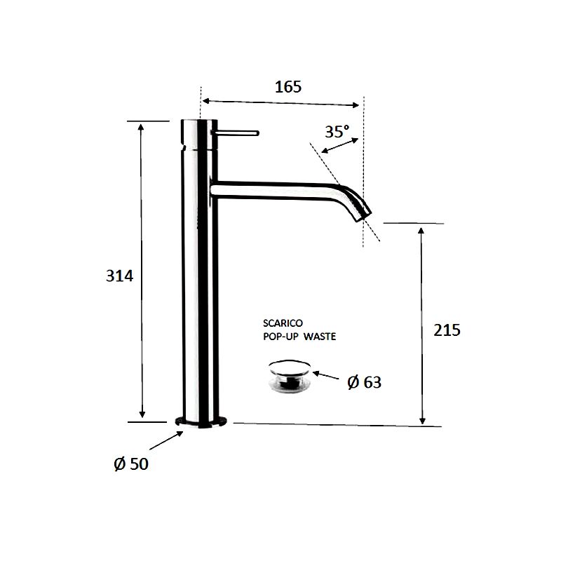 countertop single-lever basin mixer chrome plated brass with click-clack waste - Image 3