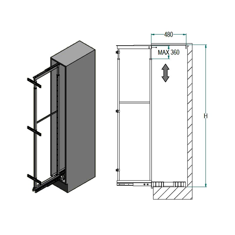 INOXA - Total extraction telescopic column, 30cm door cabinet with 5 baskets, chrome - Image 5