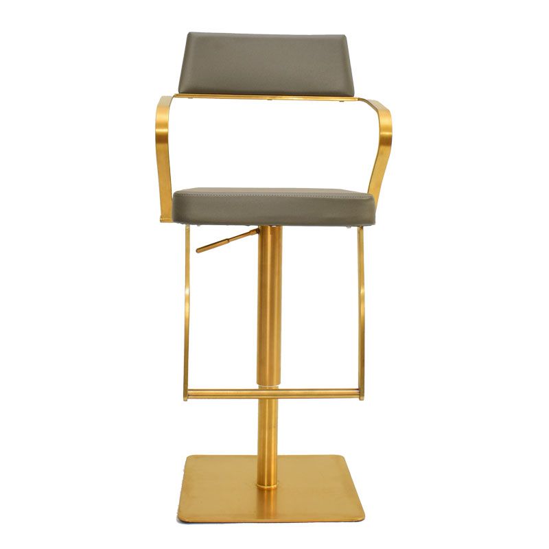 Comfortable Bar Stool with arm & footrest, 360° Rotation & Adjustable height, stainless steel, Gold Base/Dark Grey Seat - Image 2