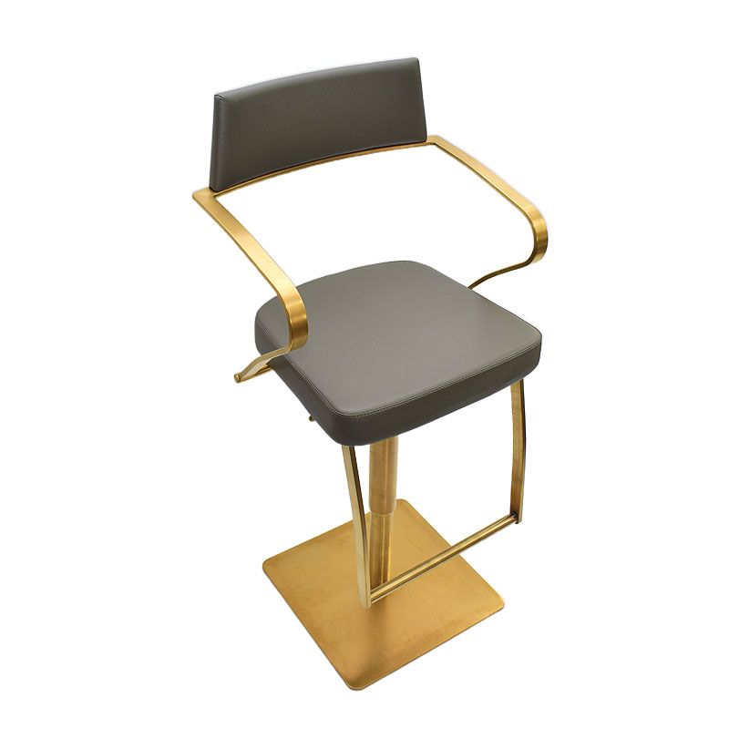 Comfortable Bar Stool with arm & footrest, 360° Rotation & Adjustable height, stainless steel, Gold Base/Dark Grey Seat - Image 4