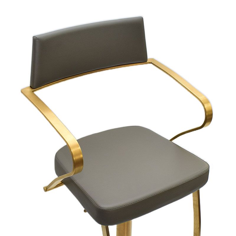 Comfortable Bar Stool with arm & footrest, 360° Rotation & Adjustable height, stainless steel, Gold Base/Dark Grey Seat - Image 5
