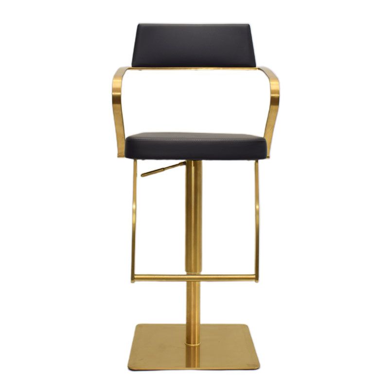 Comfortable Bar Stool with arm & footrest, 360° Rotation & Adjustable height, stainless steel, Gold Base/ Black Seat - Image 2