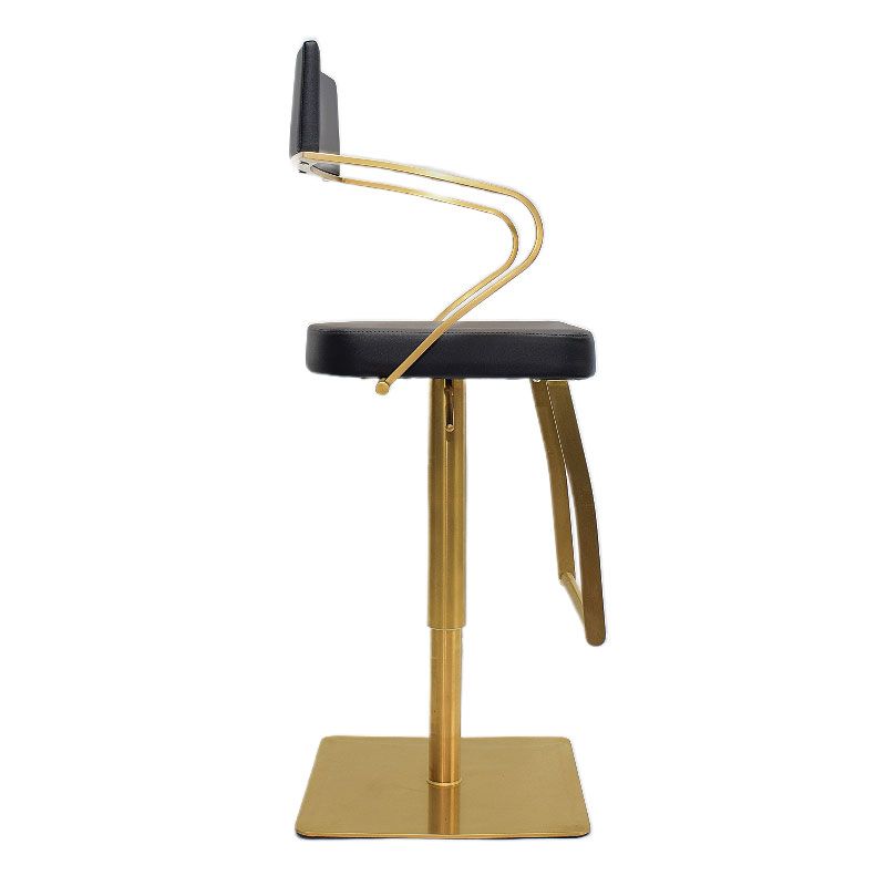 Comfortable Bar Stool with arm & footrest, 360° Rotation & Adjustable height, stainless steel, Gold Base/ Black Seat - Image 3