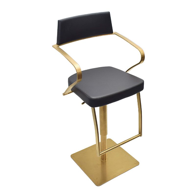 Comfortable Bar Stool with arm & footrest, 360° Rotation & Adjustable height, stainless steel, Gold Base/ Black Seat - Image 4