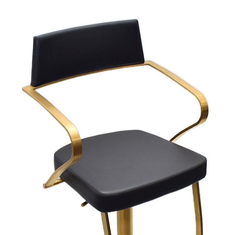 Comfortable Bar Stool with arm & footrest, 360° Rotation & Adjustable height, stainless steel, Gold Base/ Black Seat - Image 5