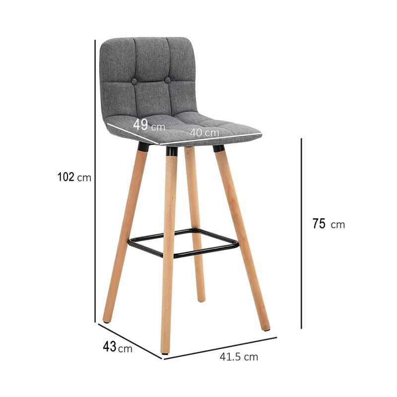 Kitchen Barstool with Footrest & Backrest, Gray - Image 3
