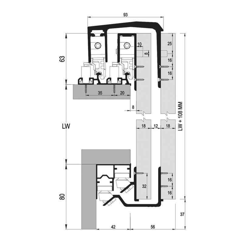 100 Kg Sliding Wardrobe System, 3 Door thickness 16-20 mm, With Soft Close - Image 7