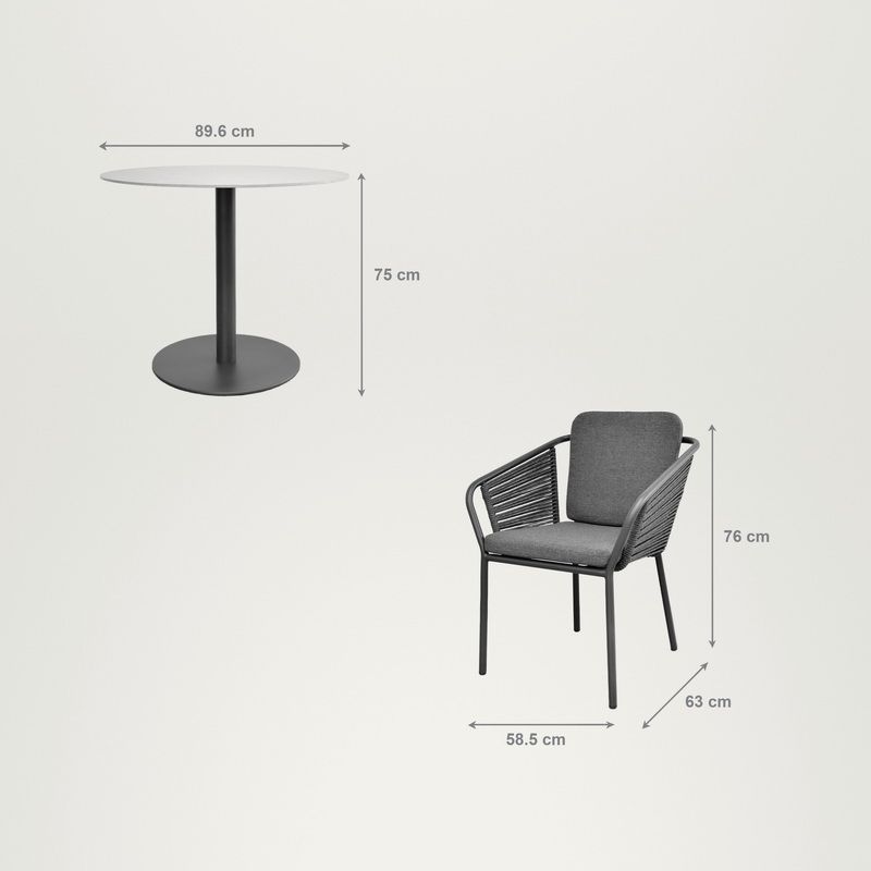 Garden outdoor dining set round table 90cm with 4 chairs in charcoal - Image 11