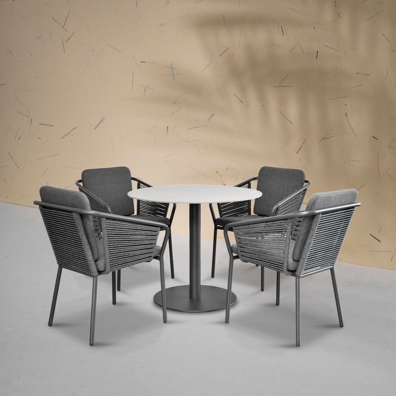 Garden outdoor dining set round table 90cm with 4 chairs in charcoal - Image 2
