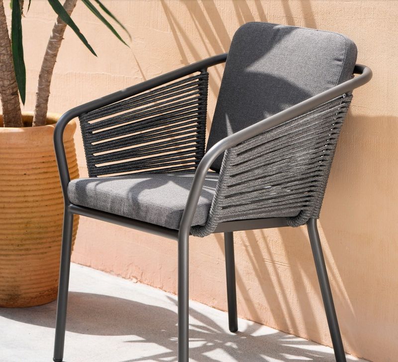 Garden outdoor dining set round table 90cm with 4 chairs in charcoal - Image 9