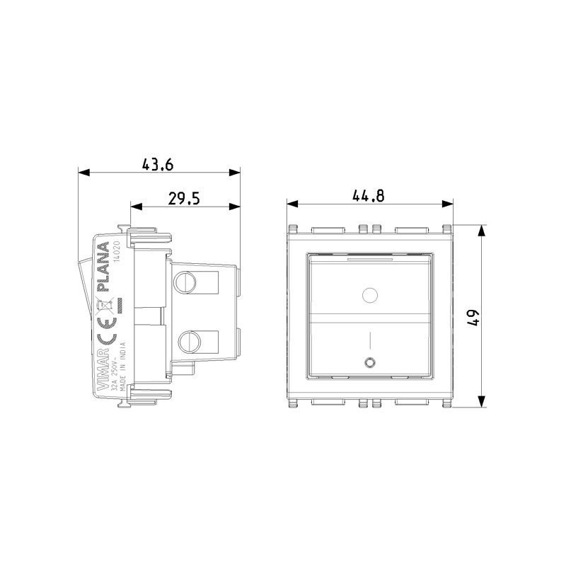 VIMAR - PLANA 2P ,2 module, 32A, 1-way switch, white - Image 4