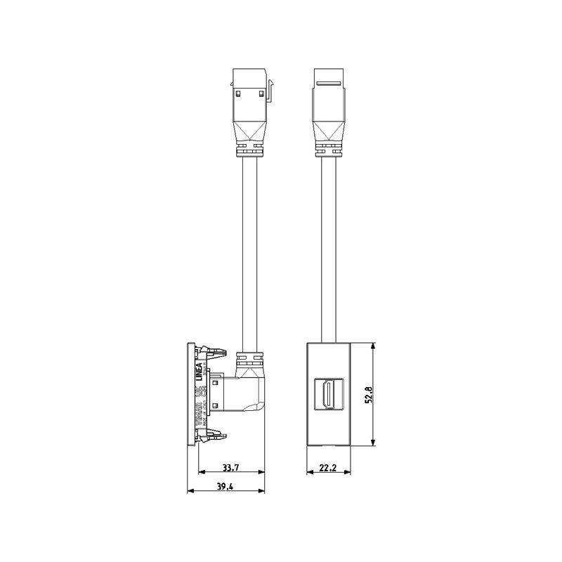 Vimar - LINEA, HDMI 2.1b outlet with 90° cable, 1M, Black - Image 4