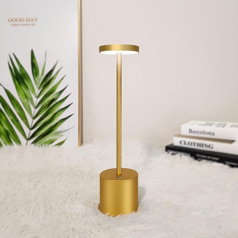 LED Cordless Table Lamp, Rechargeable Battery Operated Lamp, Portable Indoor and Outdoor Night Ligh, Gold - Image 2