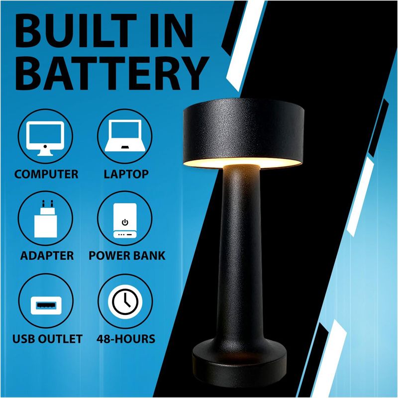 LED Portable Table Lamp with dimmable brightness for Indoor and Outdoor use, Black - Image 4