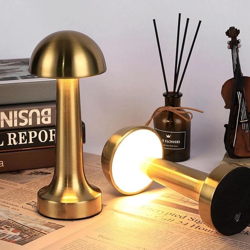 Portable cordless LED table lamp touch control, USB rechargeable, metal, Satin Gold - Image 2
