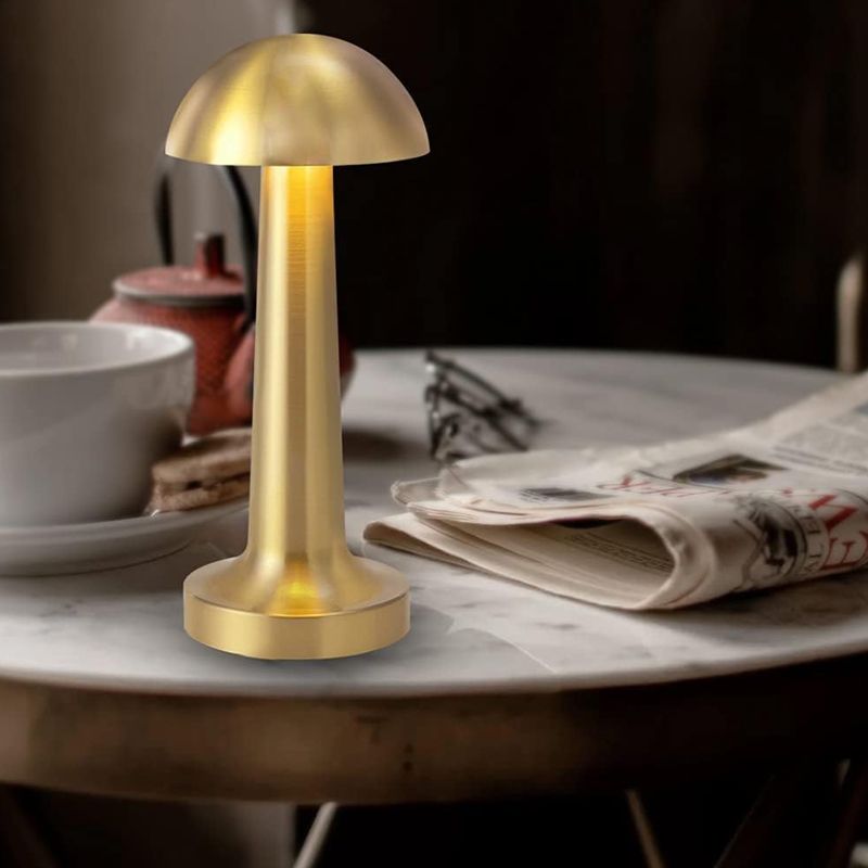 Portable cordless LED table lamp touch control, USB rechargeable, metal, Satin Gold - Image 4