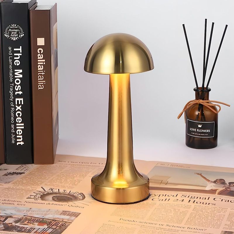 Portable cordless LED table lamp touch control, USB rechargeable, metal, Satin Gold - Image 3
