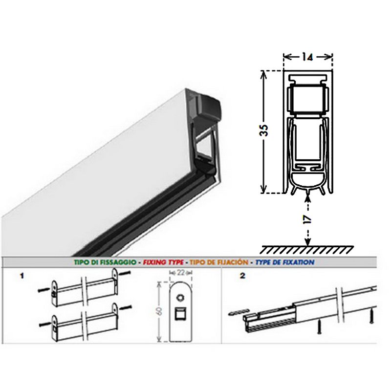 Drop Down Seal With Steel Brackets Fastening System, Fire Resistant. 93 Cm - Image 2