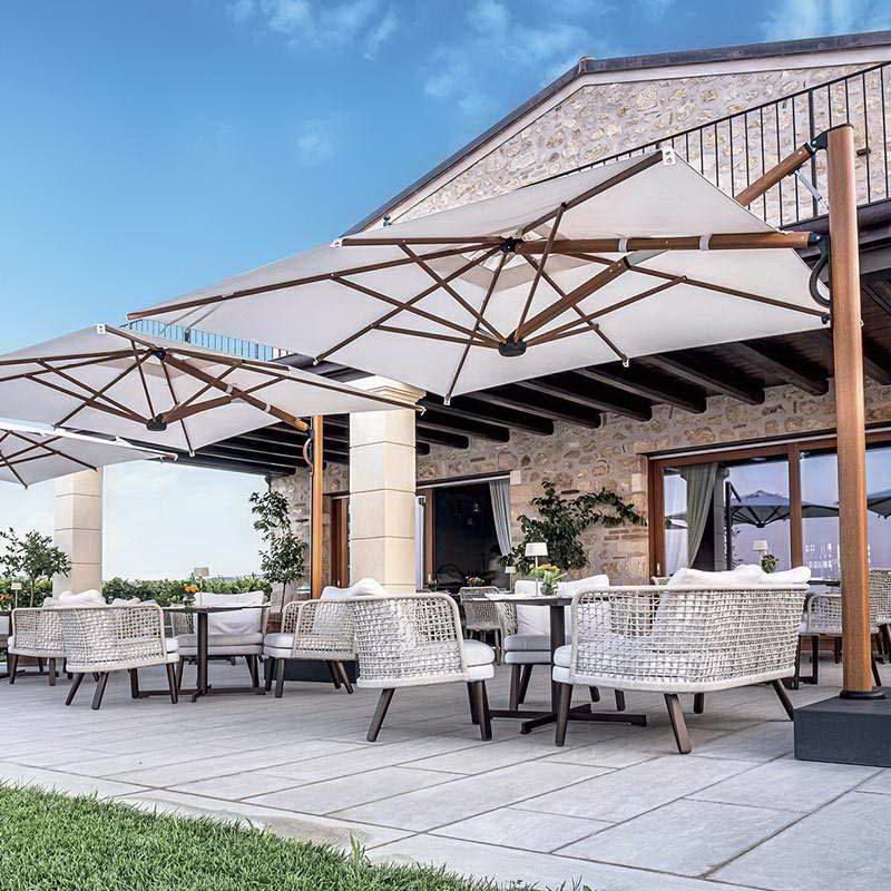 Astro Timber Gas-spring retractable parasol 3M with light LED kit, Aluminium frame with wooden effect, Cloth Color Beige - Image 4