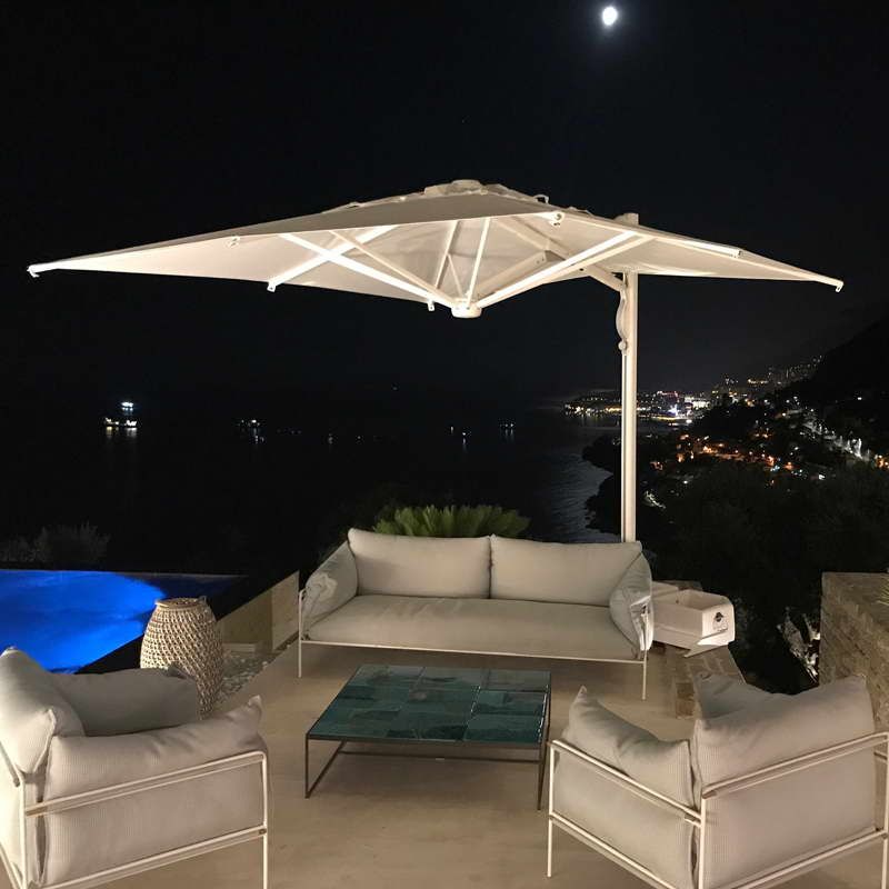 Astro Timber Gas-spring retractable parasol 3M with light LED kit, Aluminium frame in white, Cloth Color Beige - Image 4
