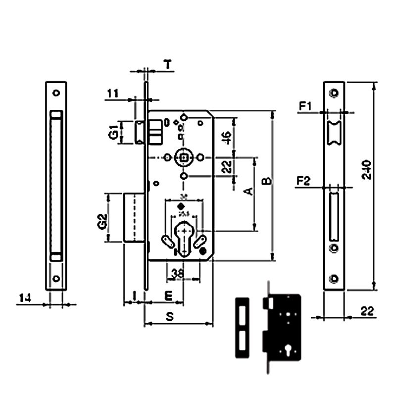 AFM Mortise External lock for wooden door, 2 Throws, 45*85 mm, 54 mm Deadbolt,without cylinder, Black - Image 4