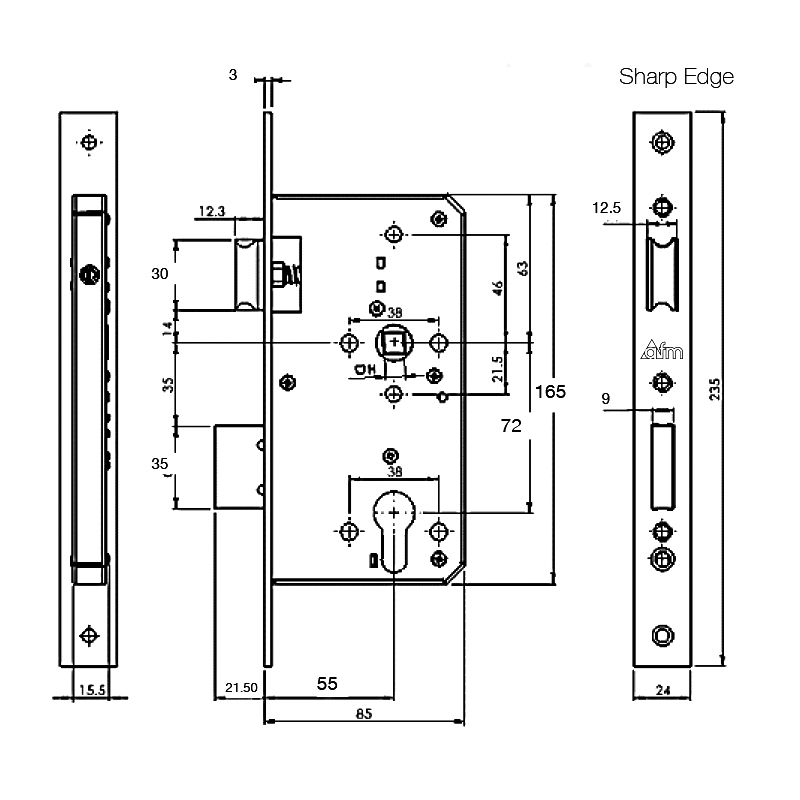 Mortise external lock 72x55mm fire resistance 2 throws without cylinder, Satin Stainless Steel - Image 2