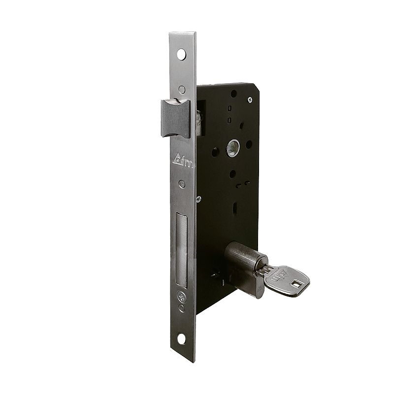 AFM Mortise lock for wooden door, 2 Throws, 45*85 mm, 54 mm Deadbolt, with cylinder and 5 computer keys, Satin Nickel - Image 2